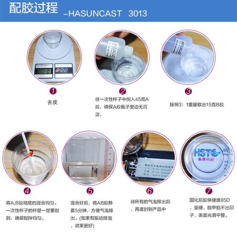 Hasuncast 3013高透明耐高温环氧树脂防水绝缘灌封胶水AB滴胶硬胶
