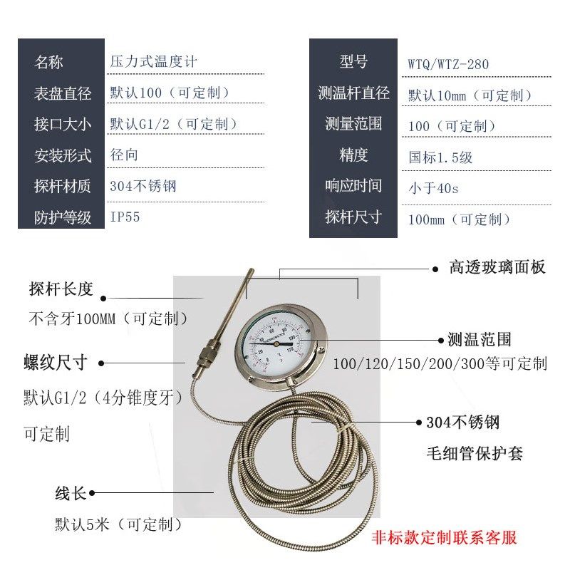 富阳工厂定制WQWZ压力式指示温度计耐蒸汽温度表