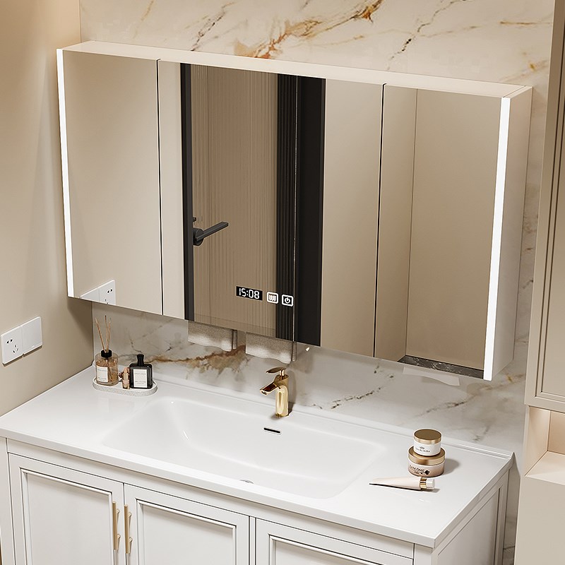 智能浴室镜柜挂墙式单独卫生间沥水架镜子带插座毛巾杆收纳一体柜