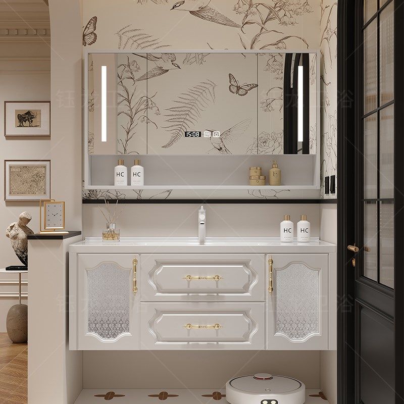 法式复古浴室柜陶瓷一体盆洗漱台洗脸池岩板热弯洗手盆
