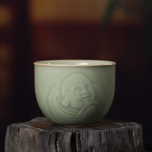 复古手工杯茶碗Q功夫茶具小茶杯茶 龙泉青瓷主人杯陶瓷品茗杯中式