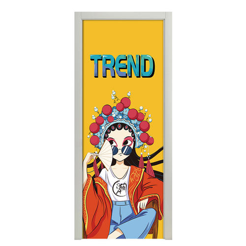 国潮装饰门贴自粘整张玻璃门防水个性创意木门入户门旧门翻新贴纸