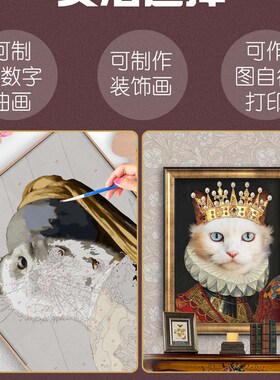 diy定制自家猫咪狗狗宠物装饰画丙烯数字油画照片合成DIY上色油画