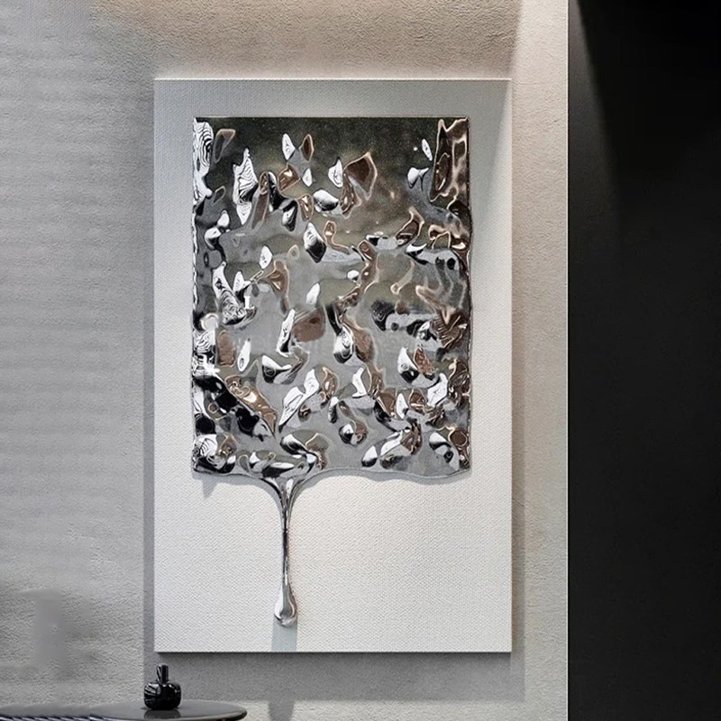 不锈钢水波纹酒店入户门玄关挂画轻奢高级感客厅走廊装饰画金属图片
