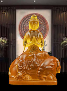 琉璃文殊普贤菩萨像摆件华严三圣坐像菩萨像客厅家居家用书房玄关