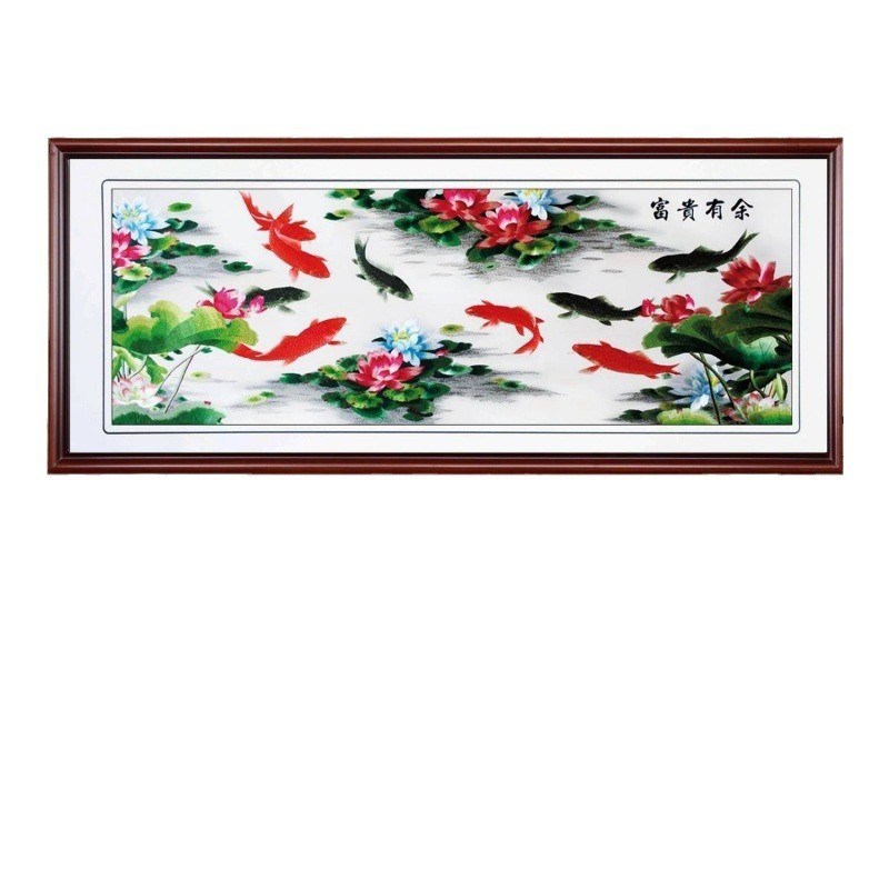 苏绣挂画新中式刺绣装饰画实木大幅壁画成品山水画客厅沙发背景画图片