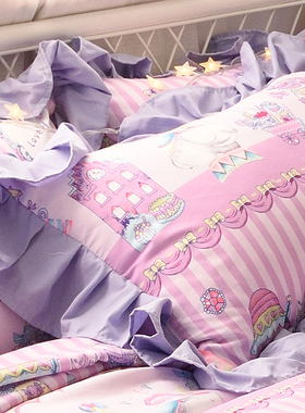 紫色马戏团全棉枕套一对装梦幻公主纯棉枕头套48 74cm学生枕芯套