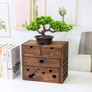 实木桌面小书架中式书桌桌上置物架飘窗简易书柜复古创意收纳架子