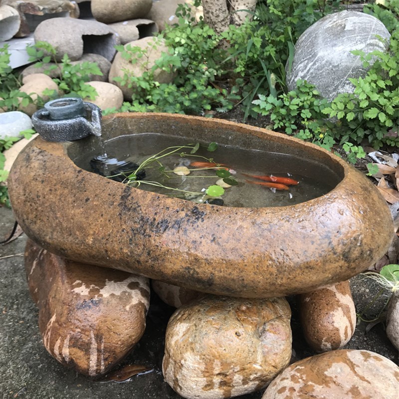 石来运转流水摆件招财鹅卵石盆禅意中式转运石头原生态石器室内