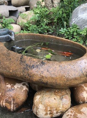 石来运转流水摆件招财鹅卵石盆禅意中式转运石头原生态石器室内