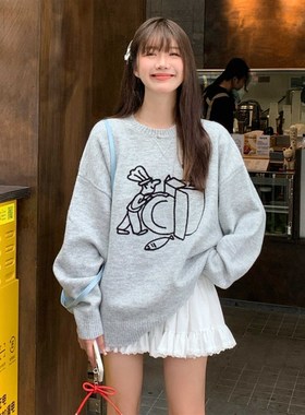 AGXS抽象设计感毛衣男女秋冬宽松针织衫显瘦百搭圆领上衣长袖