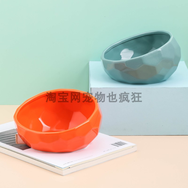 中号斜口陶瓷碗宠物用品高脚保护脊椎猫碗柯基泰迪法斗专用碗狗碗