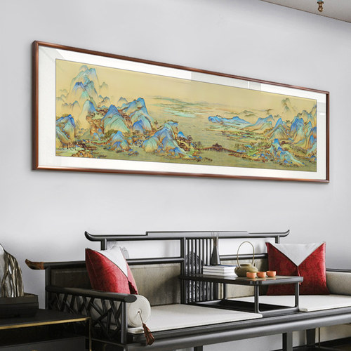 千里江山图挂画客厅装饰画新中式沙发背景墙国画山水画办公室手绘