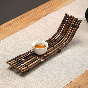 纯手工竹编茶台船型竹排刺身摆盘道具料理装饰屏风创意