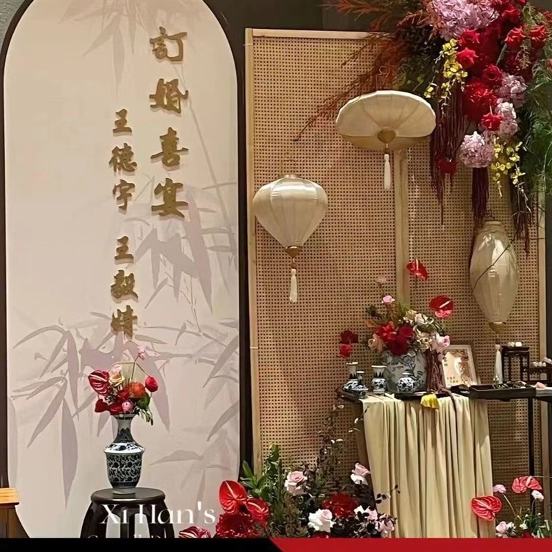 婚礼婚庆布置中式网格藤编屏风结婚宴周岁宴生日现场竹编木制道具