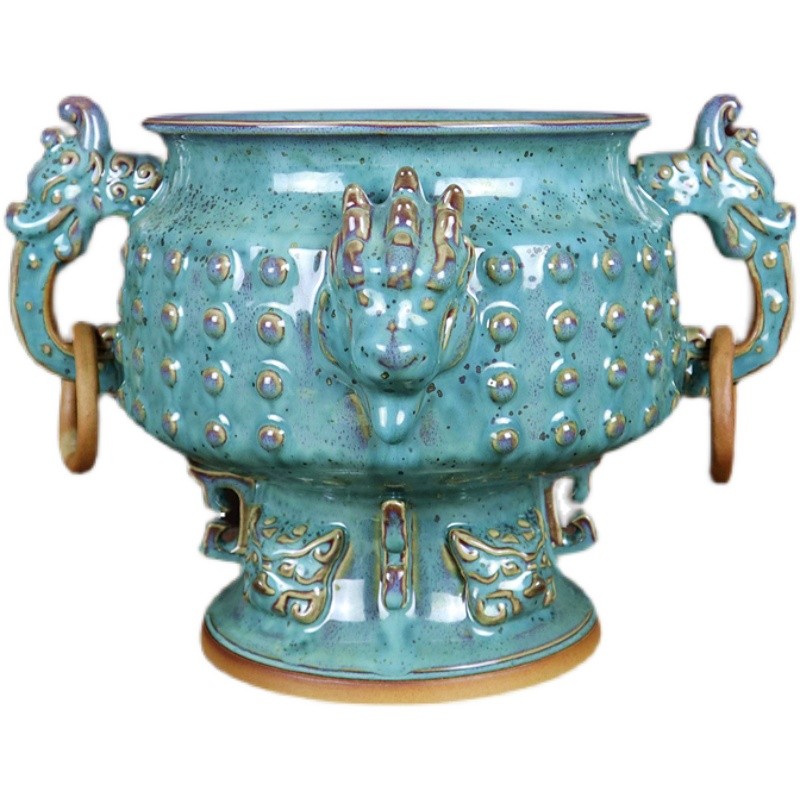 神垕镇钧瓷花瓶炉钧釉炉鼎陶家居办公室装饰工艺品海晏鼎