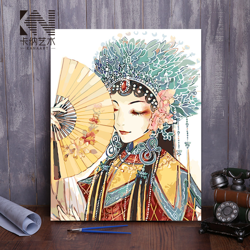 数字油画中 古典京剧物油彩画手工填色减压 装饰画