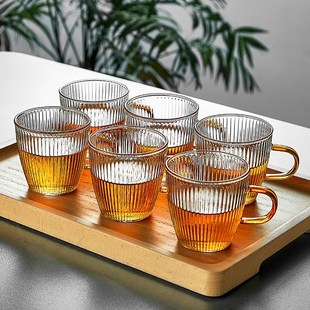 家用功夫茶具高硼硅玻璃竖纹杯B耐高温品茗杯加厚小茶杯主人杯