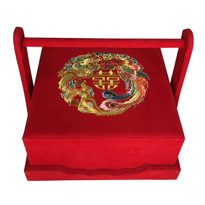 结婚礼盒陪嫁红色箱子婚庆大红喜箱提篮龙凤呈祥压箱底嫁妆价值
