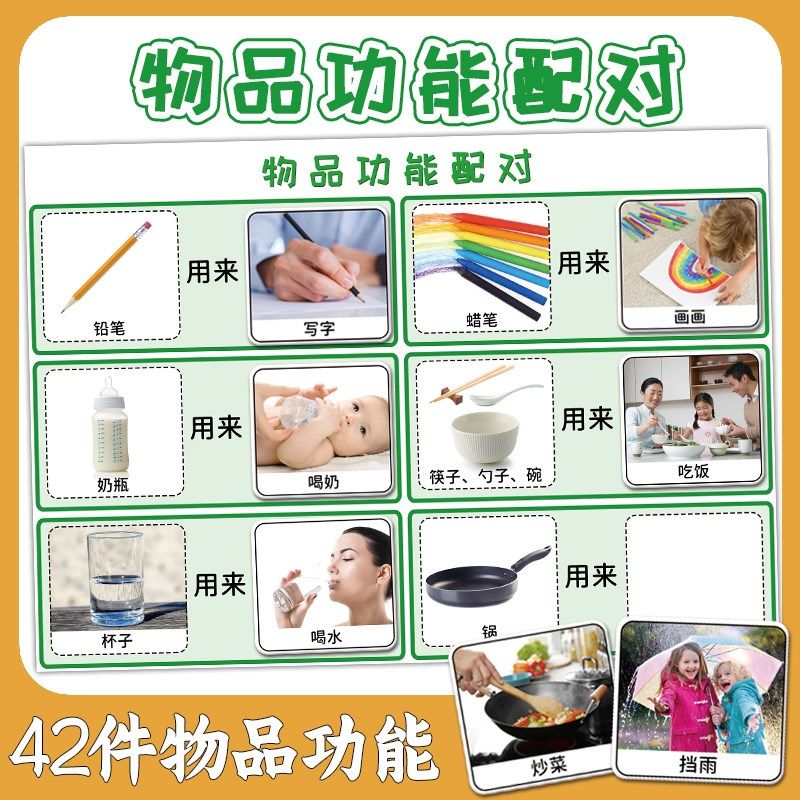 物品功能配对认知卡片幼儿园语言区域材料自制教具发育迟缓早教卡
