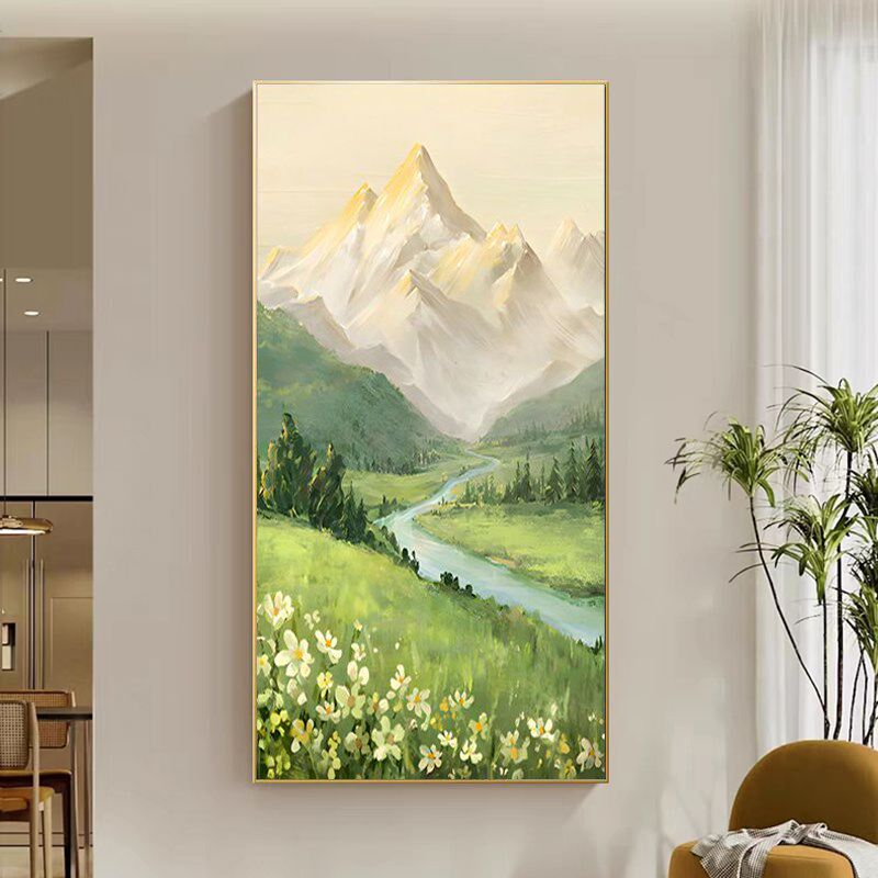 日照金山玄关装饰画山水画风景壁画走廊过道入户挂画现代艺术油画