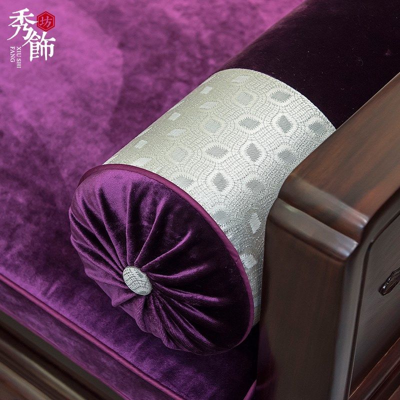 中式红木沙发绒布坐垫古典刺绣罗汉床座垫扶手靠垫乳胶棕垫定制