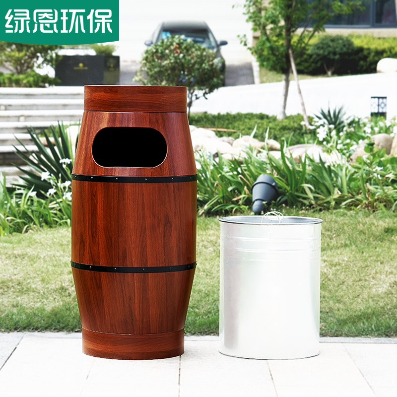 户外垃圾桶大号室外防腐木纹特色景区公园垃圾桶可种花果皮箱绿恩