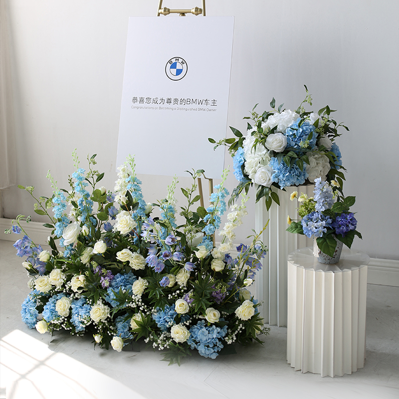 车展布置花商场橱窗美陈花艺道具交车留影会场地排花路引柱花球