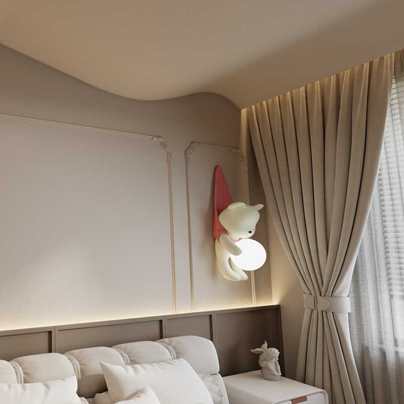 202新款儿童房女孩法式奶油风高级卧室床头灯创意卡通熊装饰壁灯