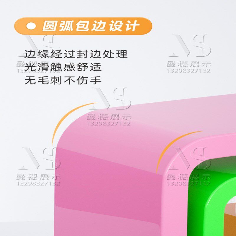 超市美陈彩色陈列六边形木盒展示架情景道具货架顶层装饰木盒