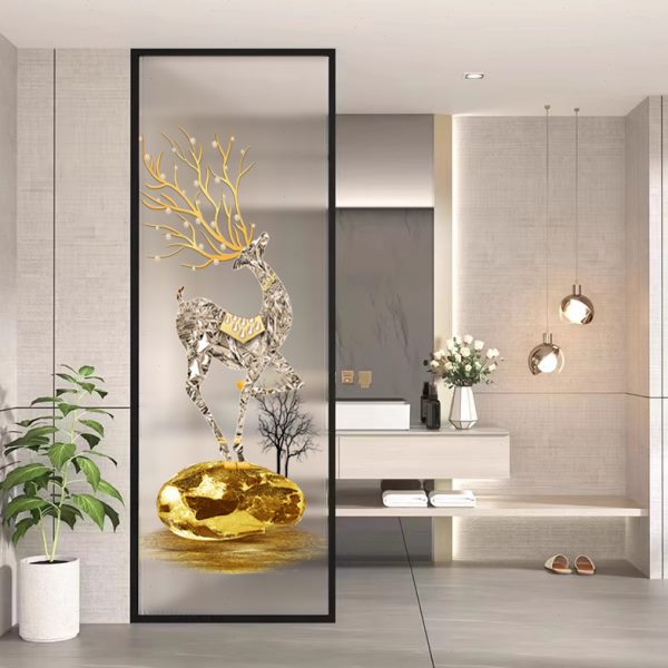 铝合金艺术玻璃隔断客厅入户铁艺玄关卫生间干湿分离半墙屏风定制