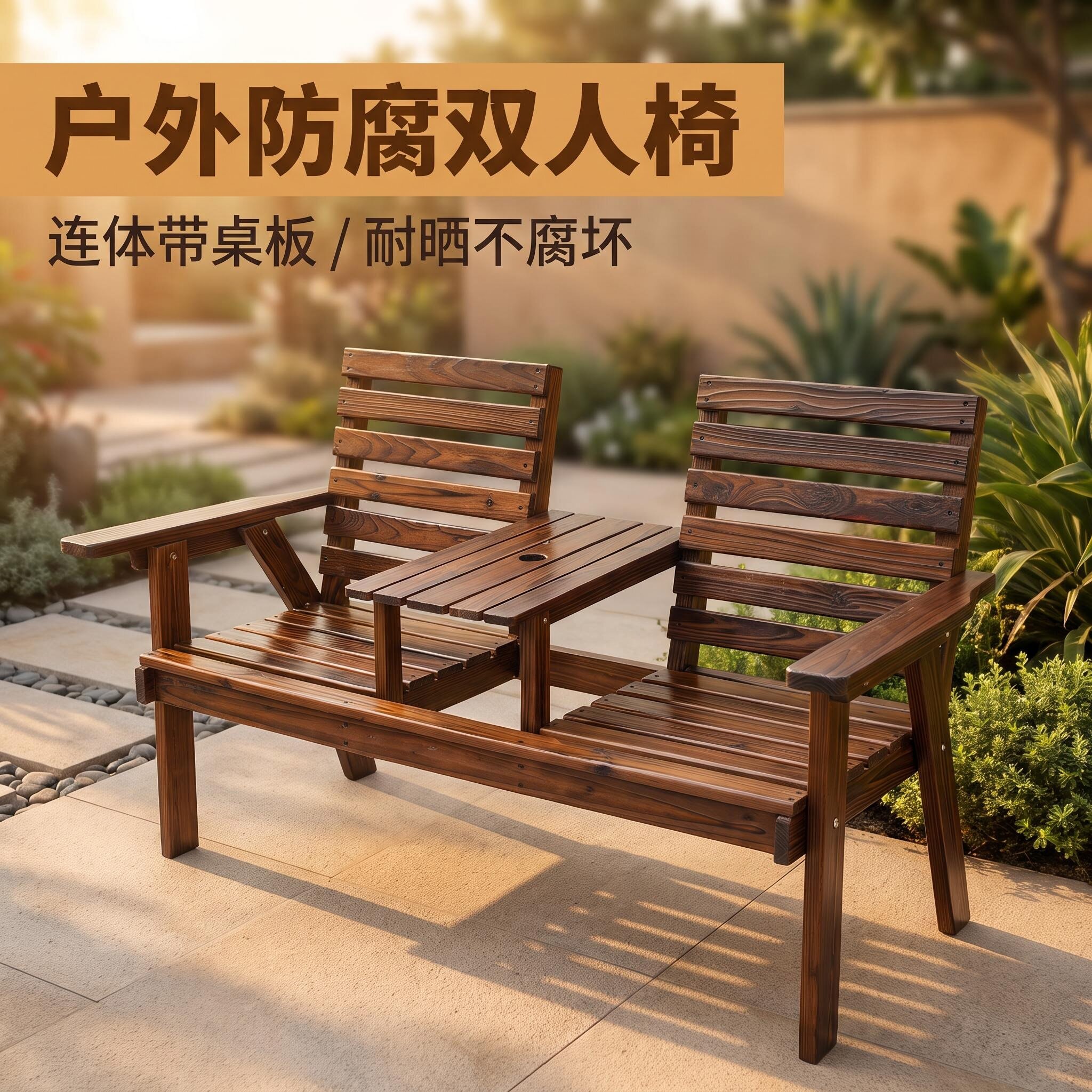 怡森园高档实木别墅庭院双人椅图片
