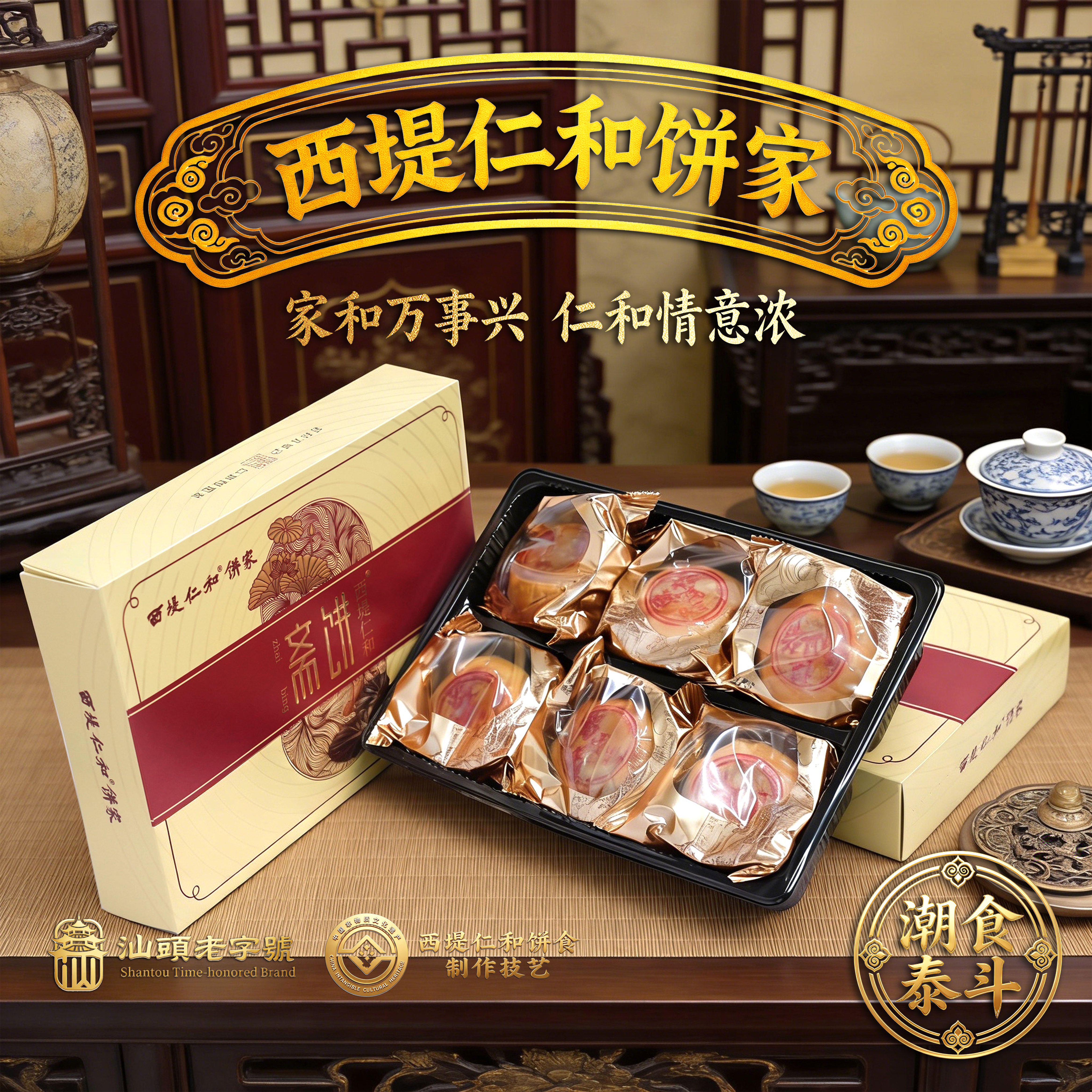 西堤仁和斋饼素饼礼盒装传统糕点