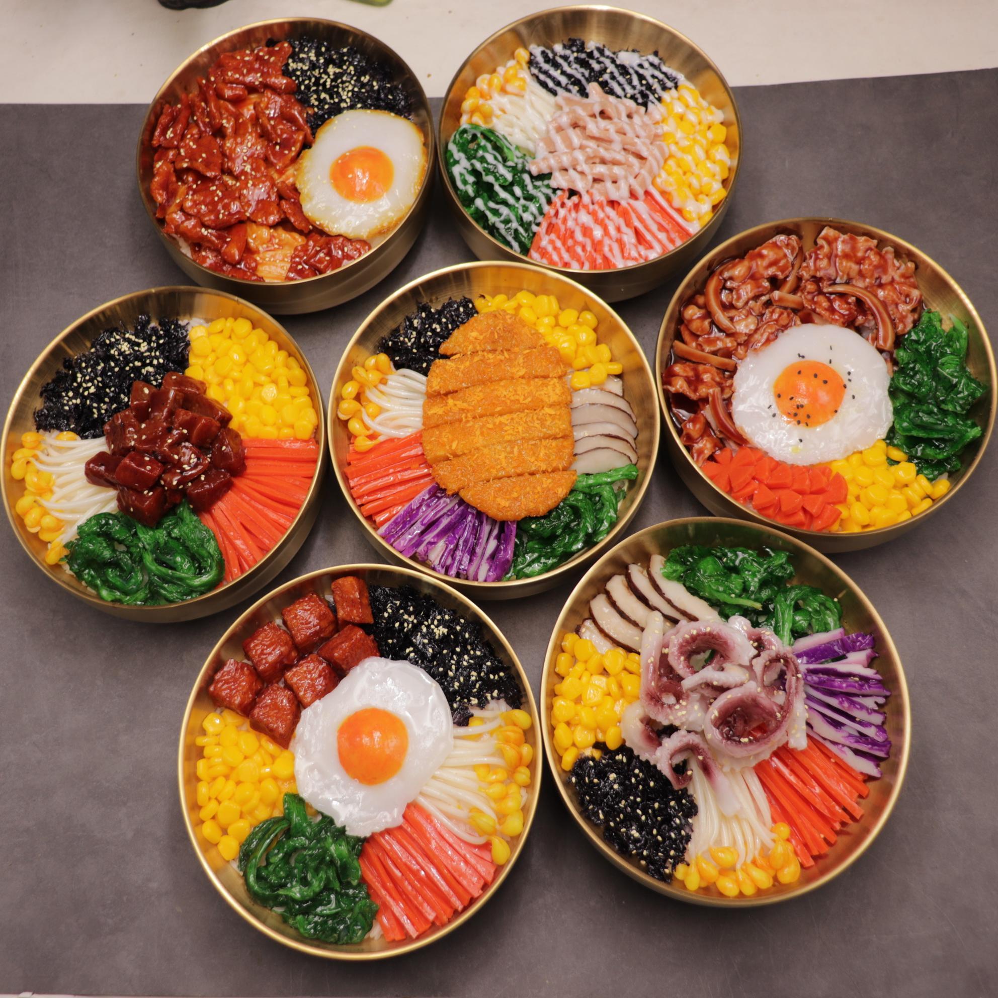 仿真韩式石锅拌饭烤肉拌饭模型五花肉泡菜韩式酱汤食物展示道具