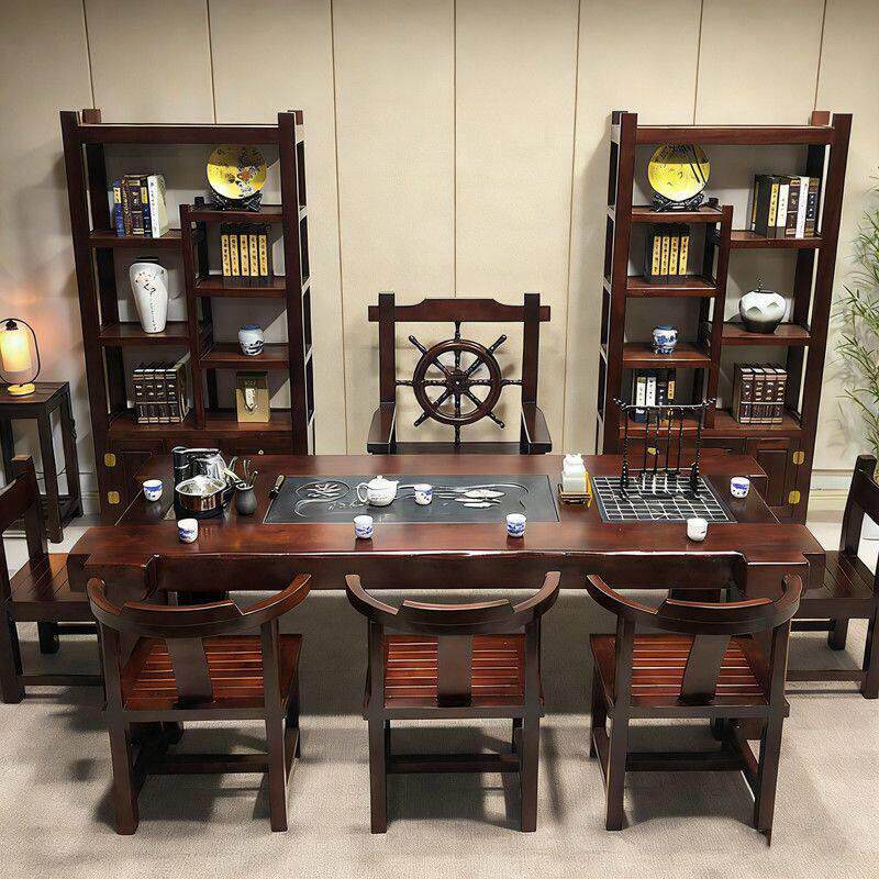 老船木茶桌椅组合实木泡茶台办公室茶具套组茶桌一体功夫茶几家用
