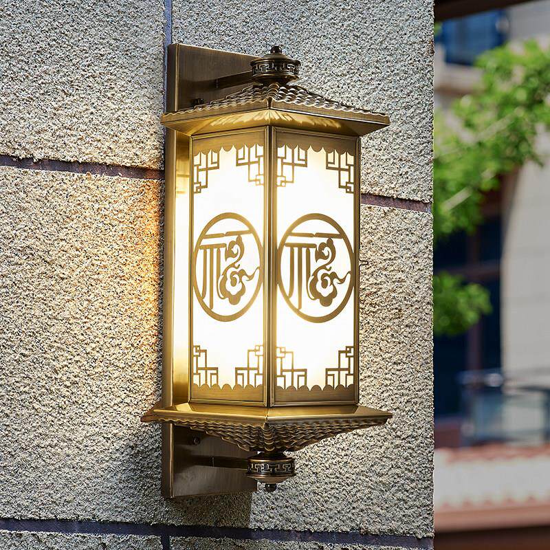 全铜壁灯太阳能户外防水别墅花园室外家用阳台门口外墙中式庭院灯