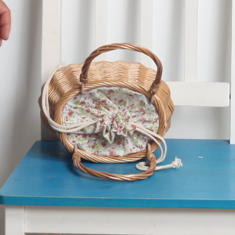 柳编束口小篮提包手工编织 非藤编草编竹编篮田园风