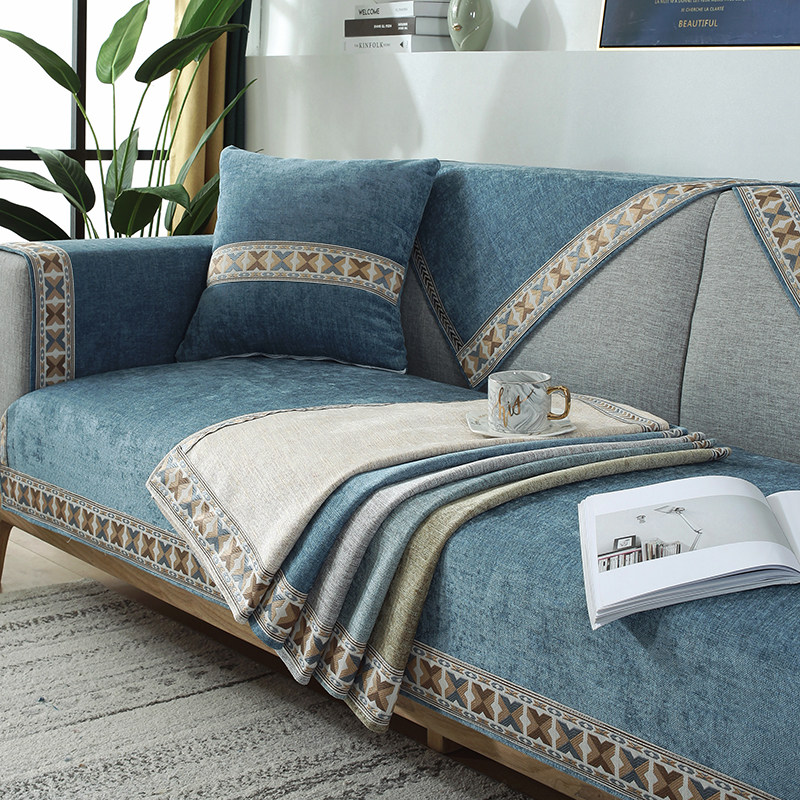 高档雪尼尔沙发垫四季通用现代布艺防滑坐垫中式实木沙发罩