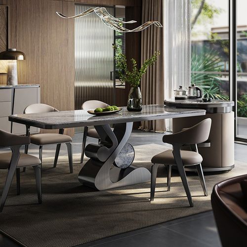 诚骏天然大理石奢石岛台餐桌一体两用高端家用分离成品导台