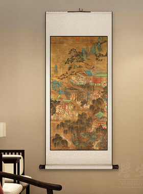 宫女游园图国画卷轴挂画竖玄关过道装饰画客厅书房墙画
