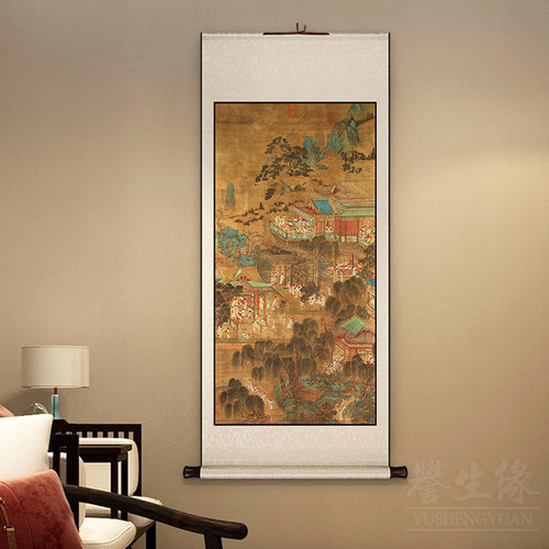 宫女游园图国画卷轴挂画竖玄关过道装饰画客厅书房墙画