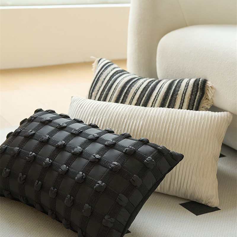 覆古条纹腰枕靠垫客厅沙发抱枕简约黑白软装高级感百搭柔软腰靠