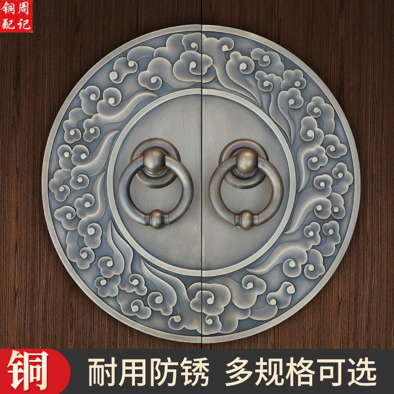 纯黄铜门拉手虎头狮子头门环把手老式门栓别墅锁扣铜插销