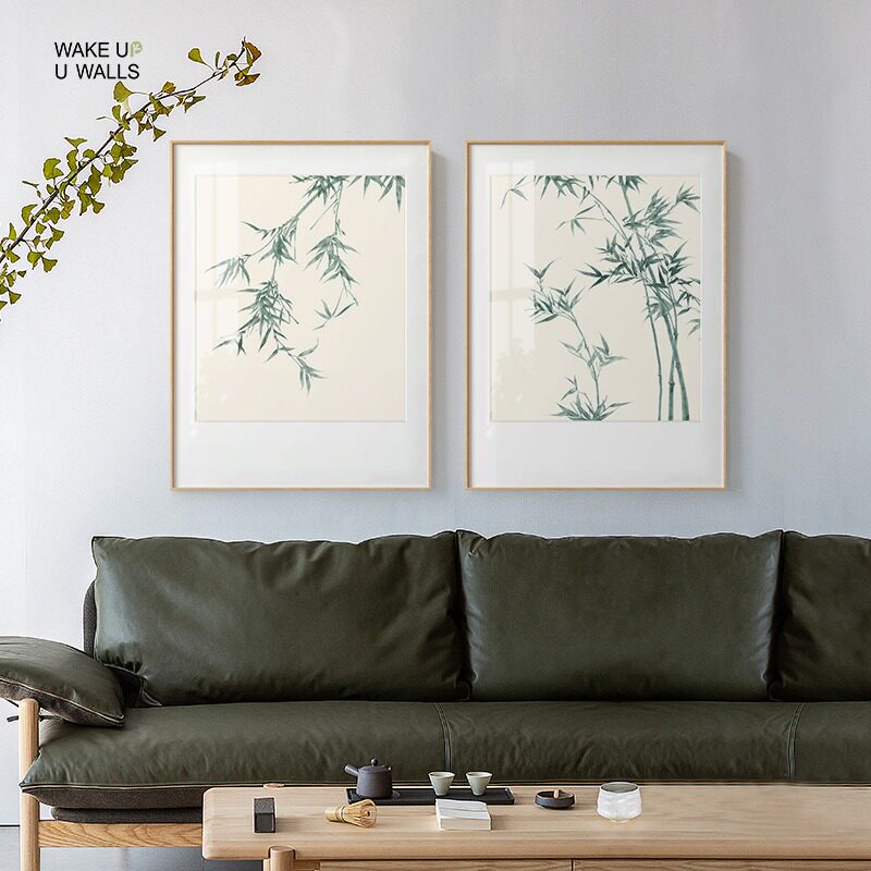 墙蛙新客厅装饰画沙发背景墙壁画绿植竹子金属框饭厅挂画