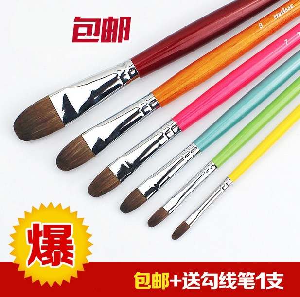 水粉笔 六色炫彩水粉画笔油画笔丙烯笔长杆水彩水粉笔