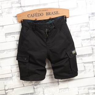 工装 夏季 裤 男士 夏天多口袋马裤 潮流休闲五分裤 子纯棉中裤 黑色短裤