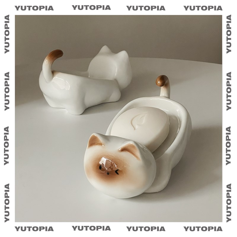 屿轩暹罗猫陶瓷肥皂盒浴室卫生间家用香皂盒2024新款免打孔沥水碟