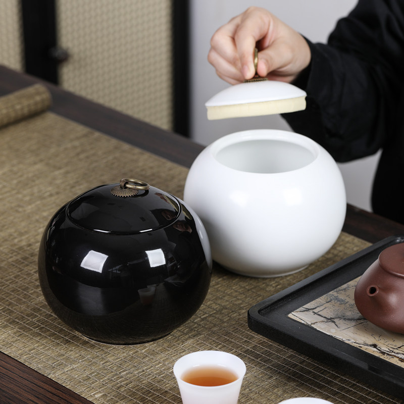 茶叶罐密封罐大号黑白圆形醒茶普洱白茶存储茶罐防潮绿茶红茶