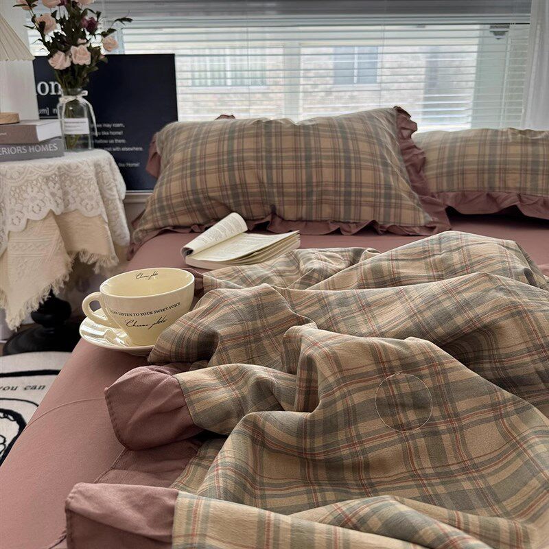 韩系少女复古边夏凉被件层纱水洗棉麻被学生夏被