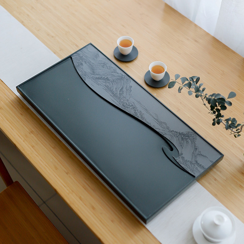 观造乌金石茶盘天然整块石头小茶台石板茶海茶具石盘